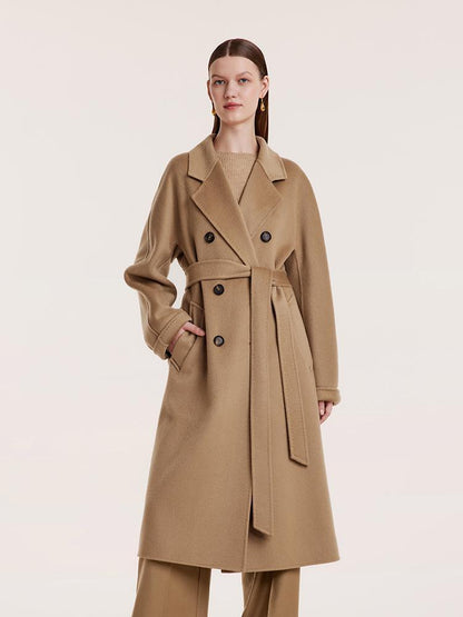 Pure Cashmere Double-Breasted Coat With Beret