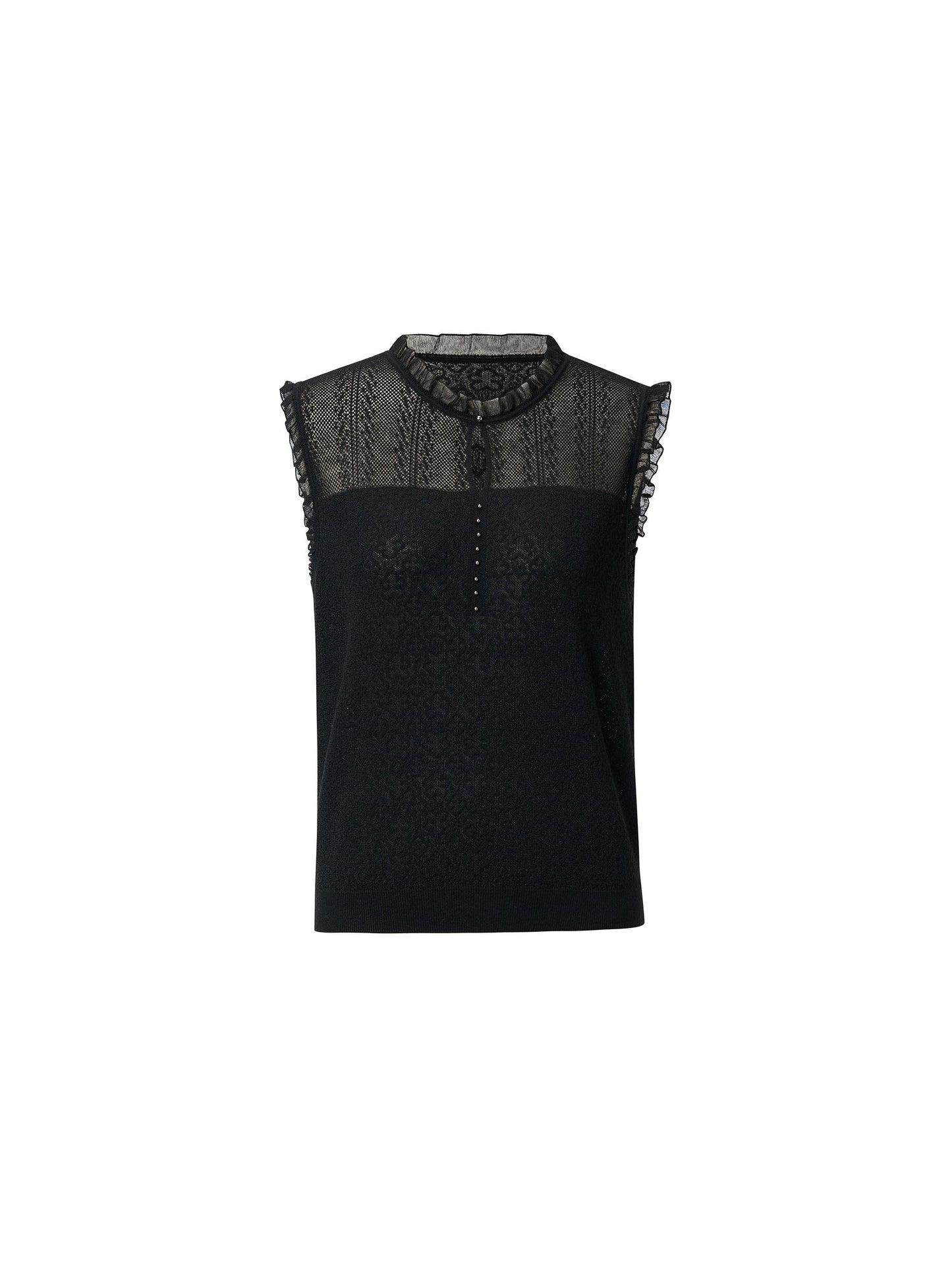 Jacquard Cut Out Neckline Women Ruffle Knit Tank Top