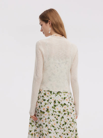 Wavy Trim Tie Front Women Cardigan