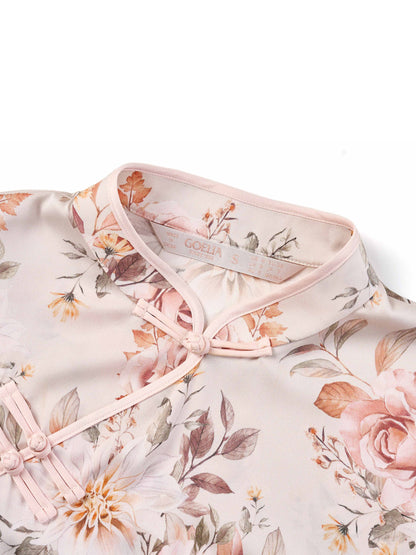 19MM Mulberry Silk Floral Print Women Qipao Midi Dress