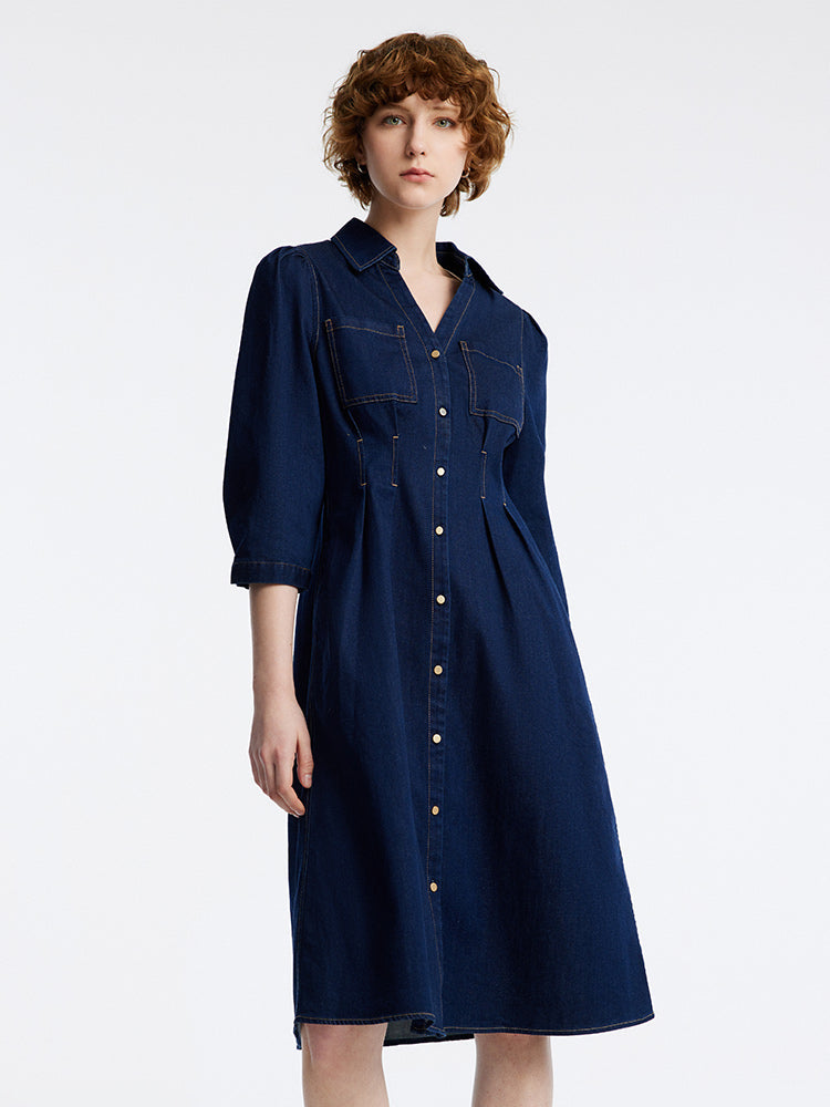Gathered Waist Denim Mini Dress