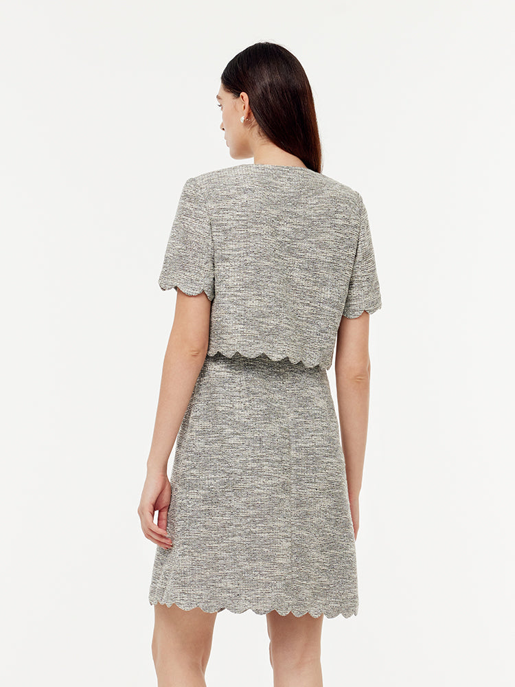 Faux Two-Piece Scallop Hem Women Mini Dress