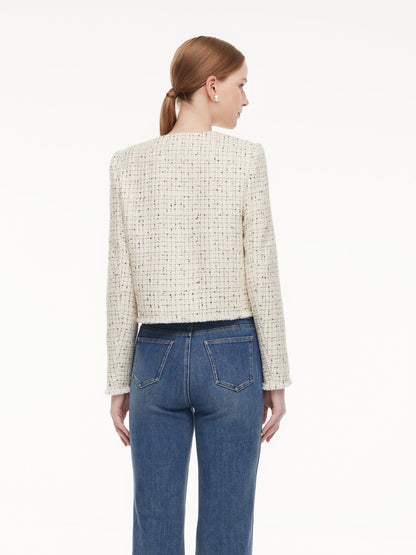 Wool Blend Tweed Frayed Hem Women Jacket