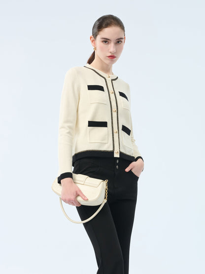 Tencel Blend Contrast Trim Women Cardigan