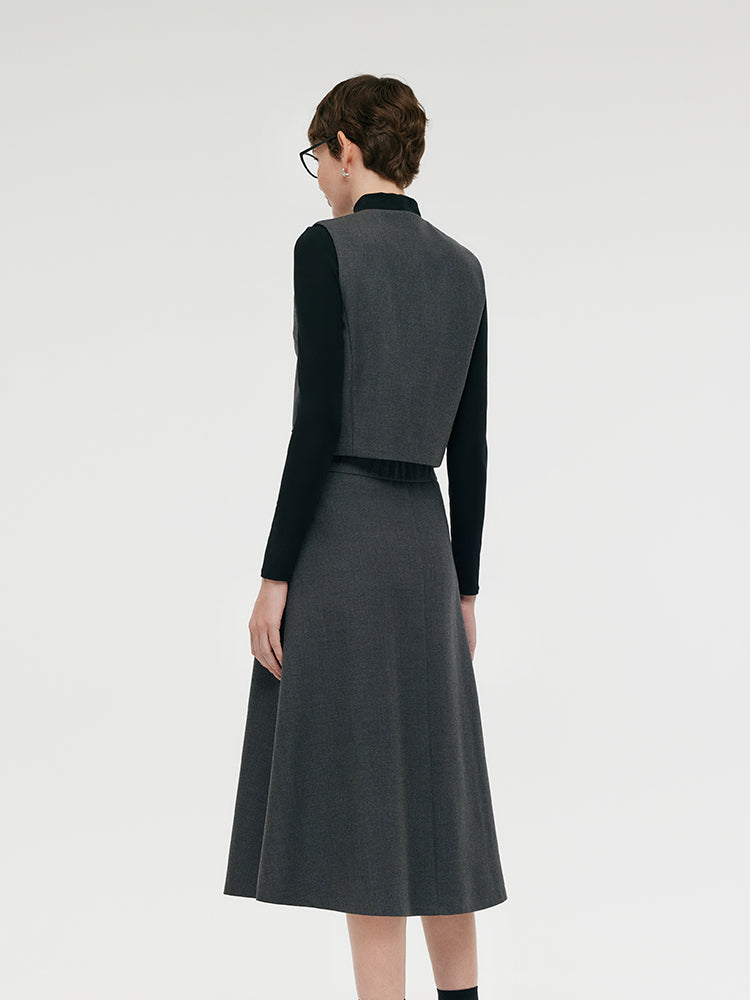 Wool Blend Vest And Skirt And Knit Top Three-Piece Set