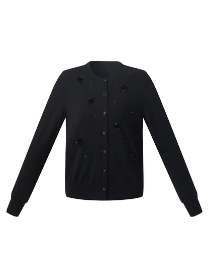Worsted Wool Blend Beaded Sequins Women Cardigan