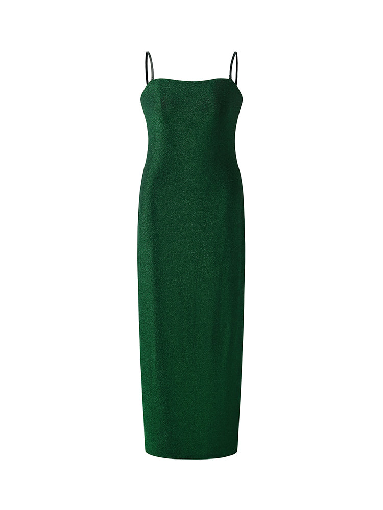 Glitter Women Party Slip Maxi Dress With Detachable Spaghetti Strap