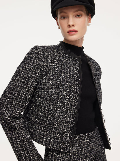 Wool Blend Tweed Cropped Jacket And Skirt Two-Piece Set