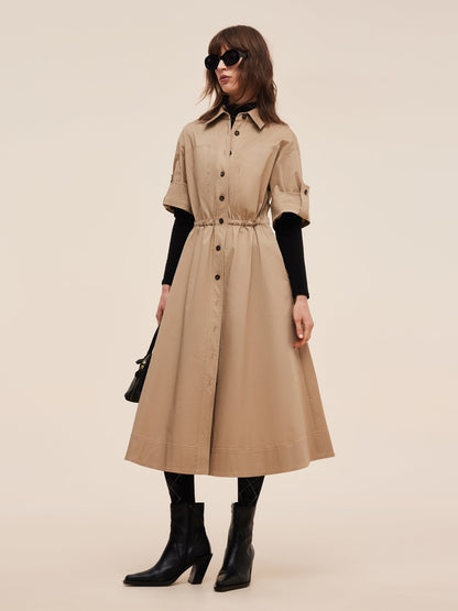 Cotton Drawstring Waist Women Trench Coat