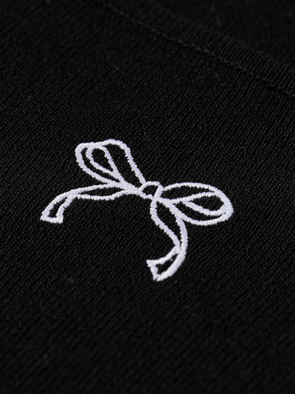 Lyocell Blend Bowknot Embroidered Women Square Neck Knit Top