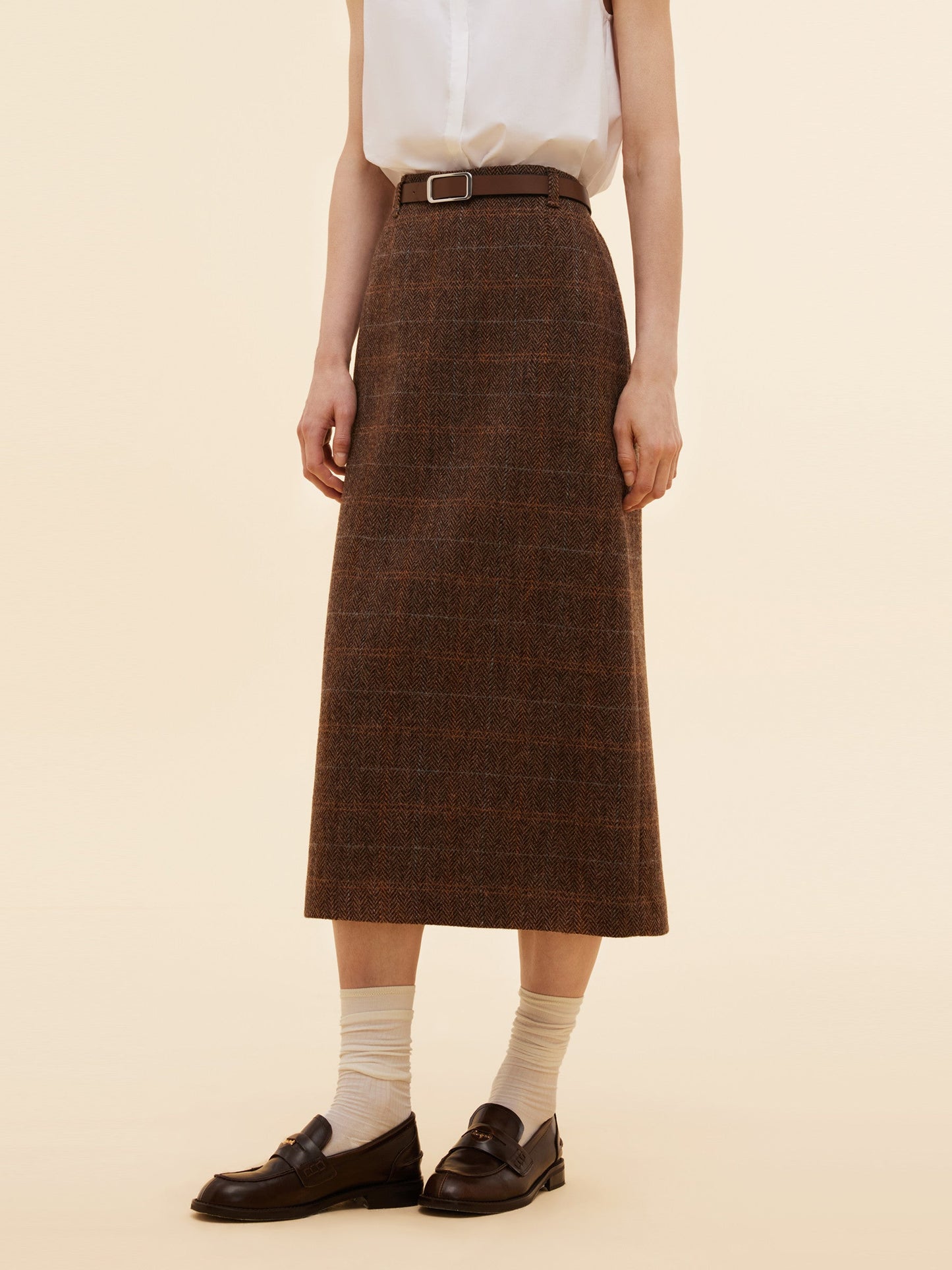 100% Wool Plaid Women Column Skirt