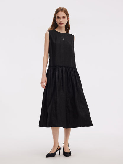 18MM Xiang Yun Silk Sleeveless Women Self-Tie Belt Maxi Dress