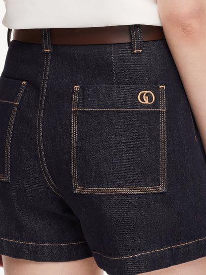 100% Cotton Denim Slimming Seamed Women Shorts With Belt