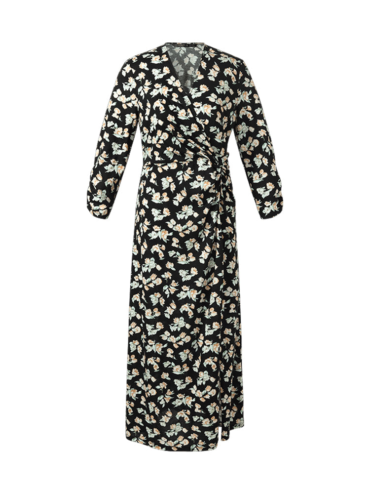 100% Cotton Floral Print Twist Front Women Maxi Dress