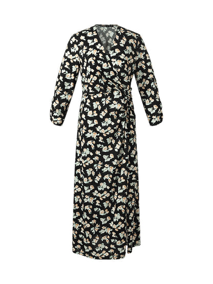 100% Cotton Floral Print Twist Front Women Maxi Dress