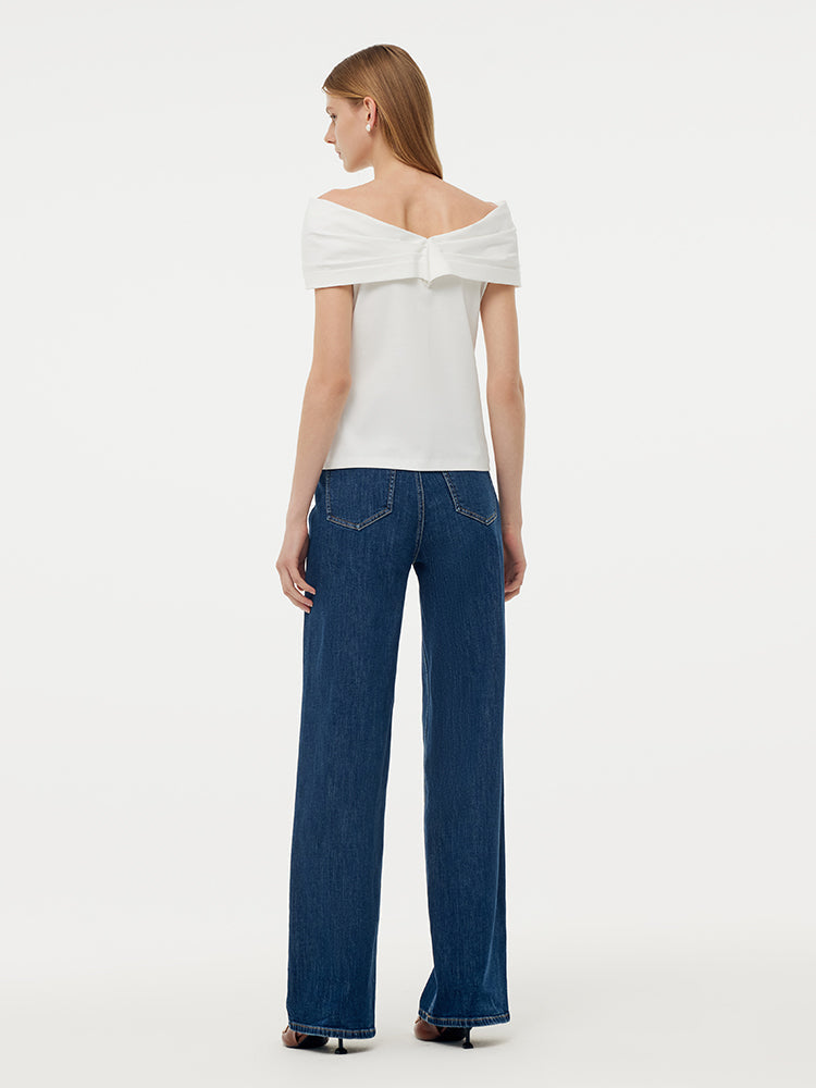 100% Cotton Bow Top And Adjustable Waist Denim Jeans Two-Piece Set