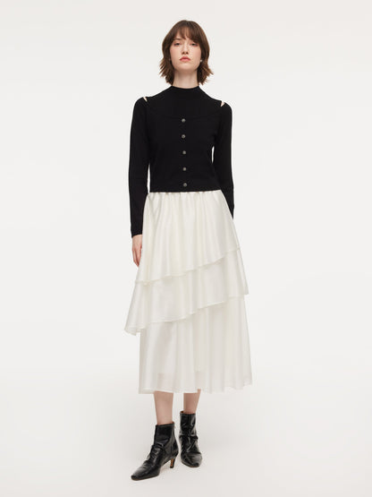 Lyocell Wool Blend Off Shoulder Knit Top And Sleeveless Tiered Dress Two-Piece Set