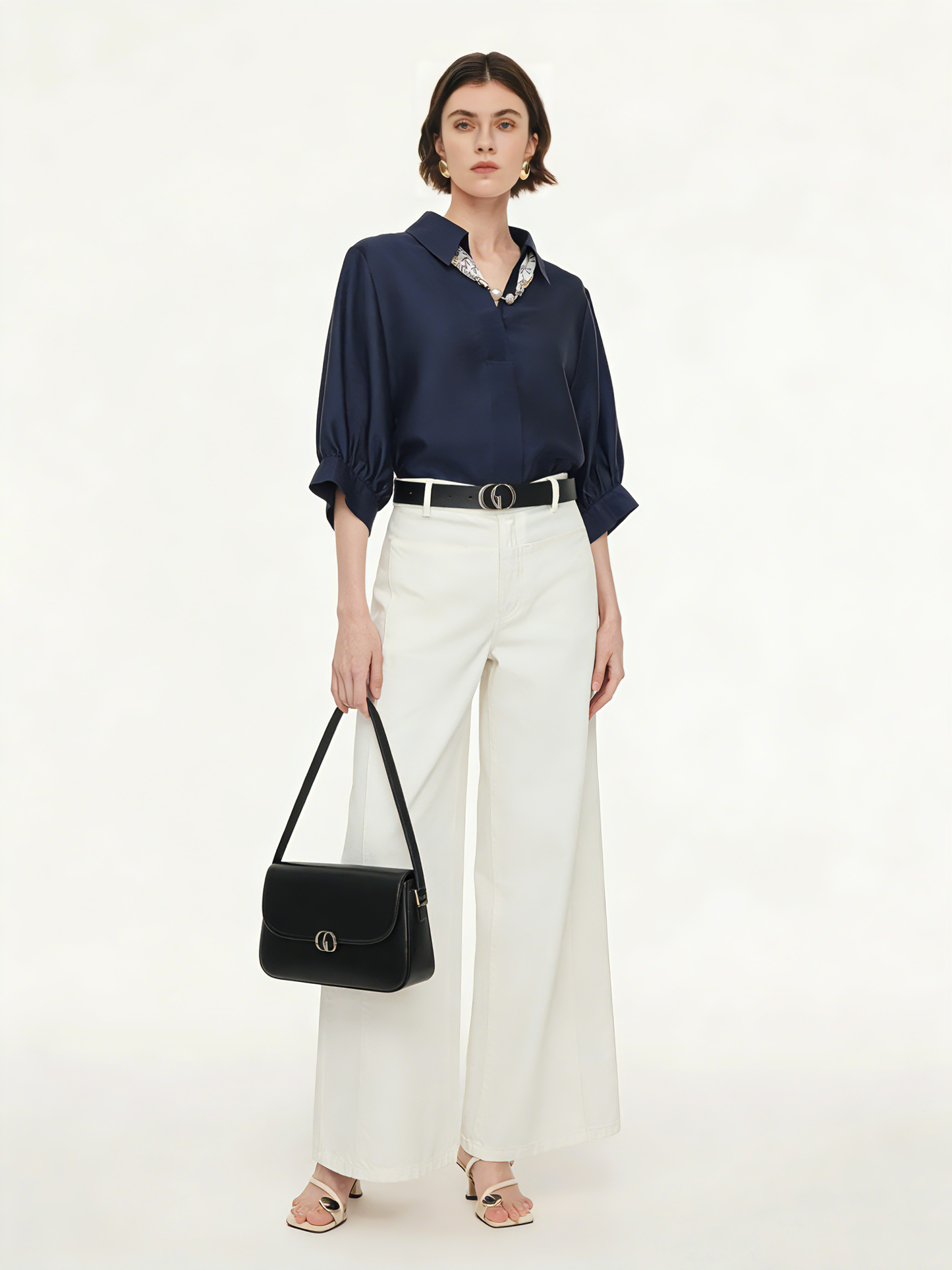 100% Cotton Denim Women Wide Leg Jeans With Belt