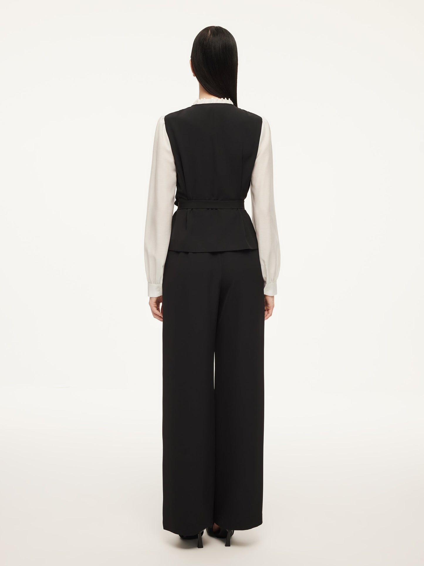 Four-Way Stretch Mock Layered Shirt And Pants Two-Piece Set With Self-Tie Belt
