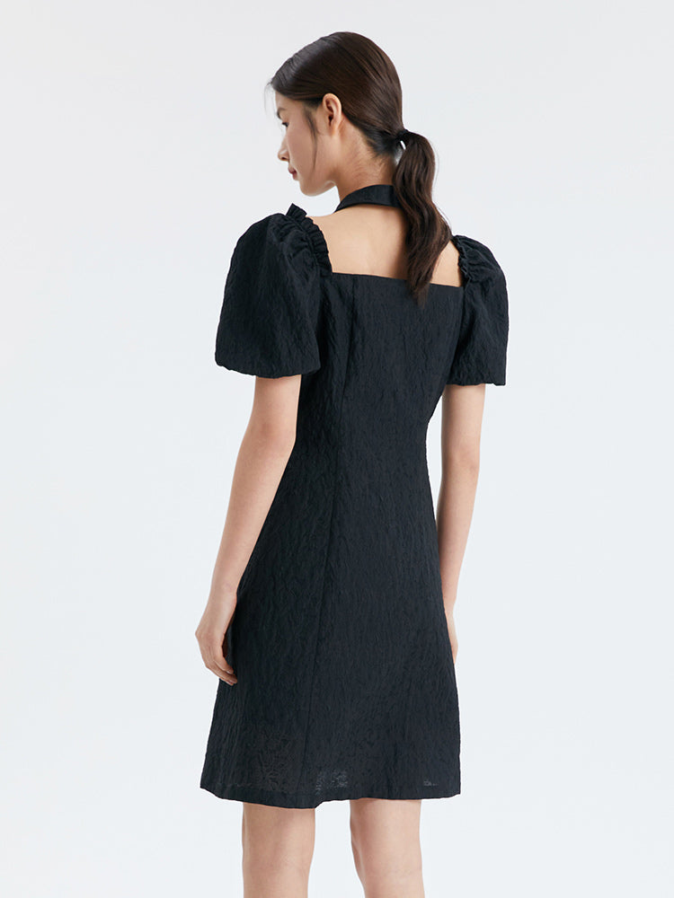 Jacquard Halter A-Line Mini Dress