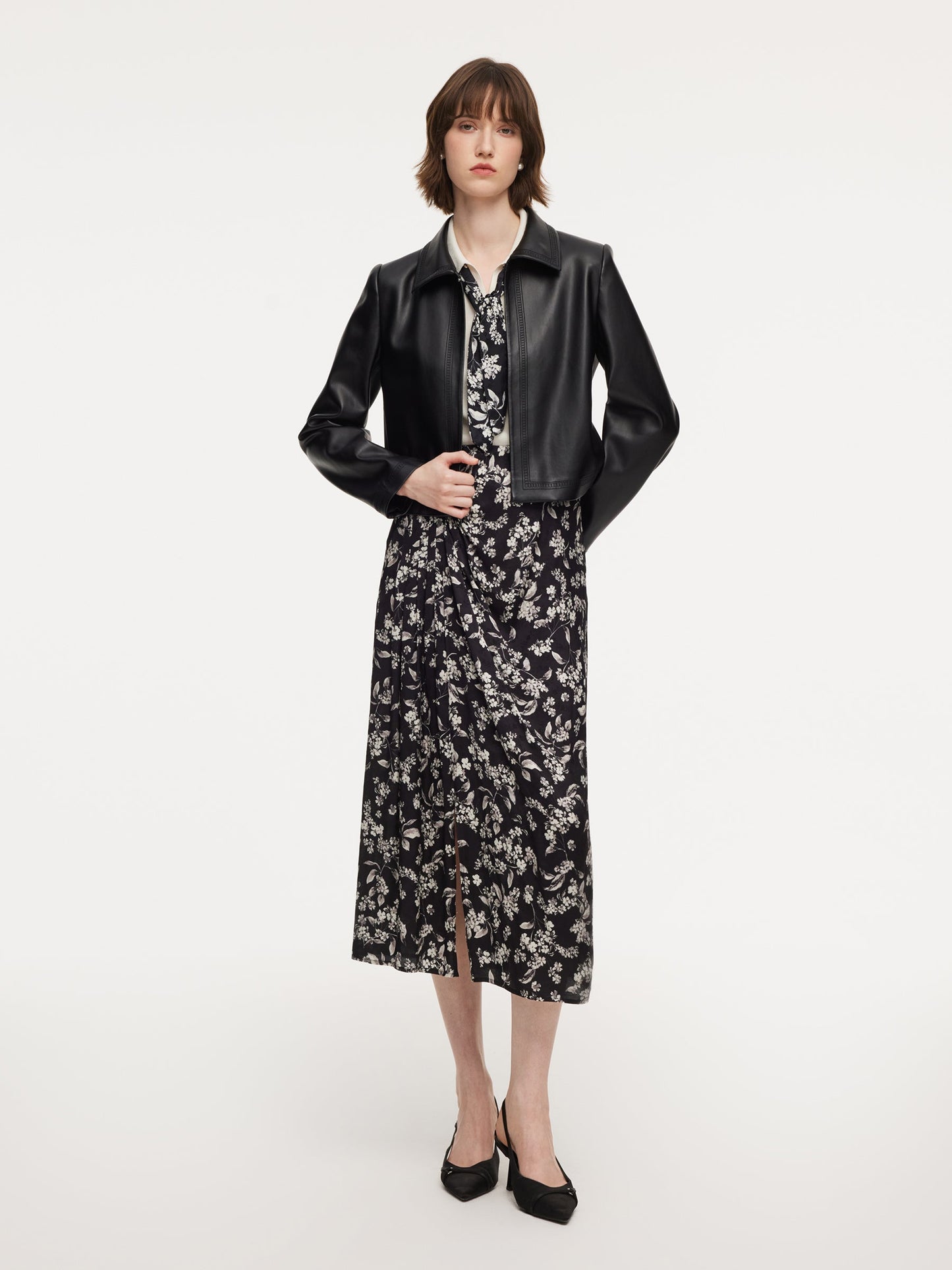 Floral Print Side Slit Twist Front Women H-Line Skirt