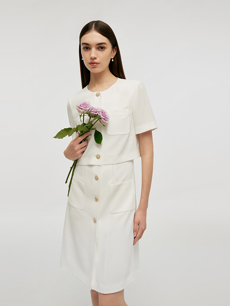 Triacetate Faux-Layered Single-Breasted Women Mini Dress
