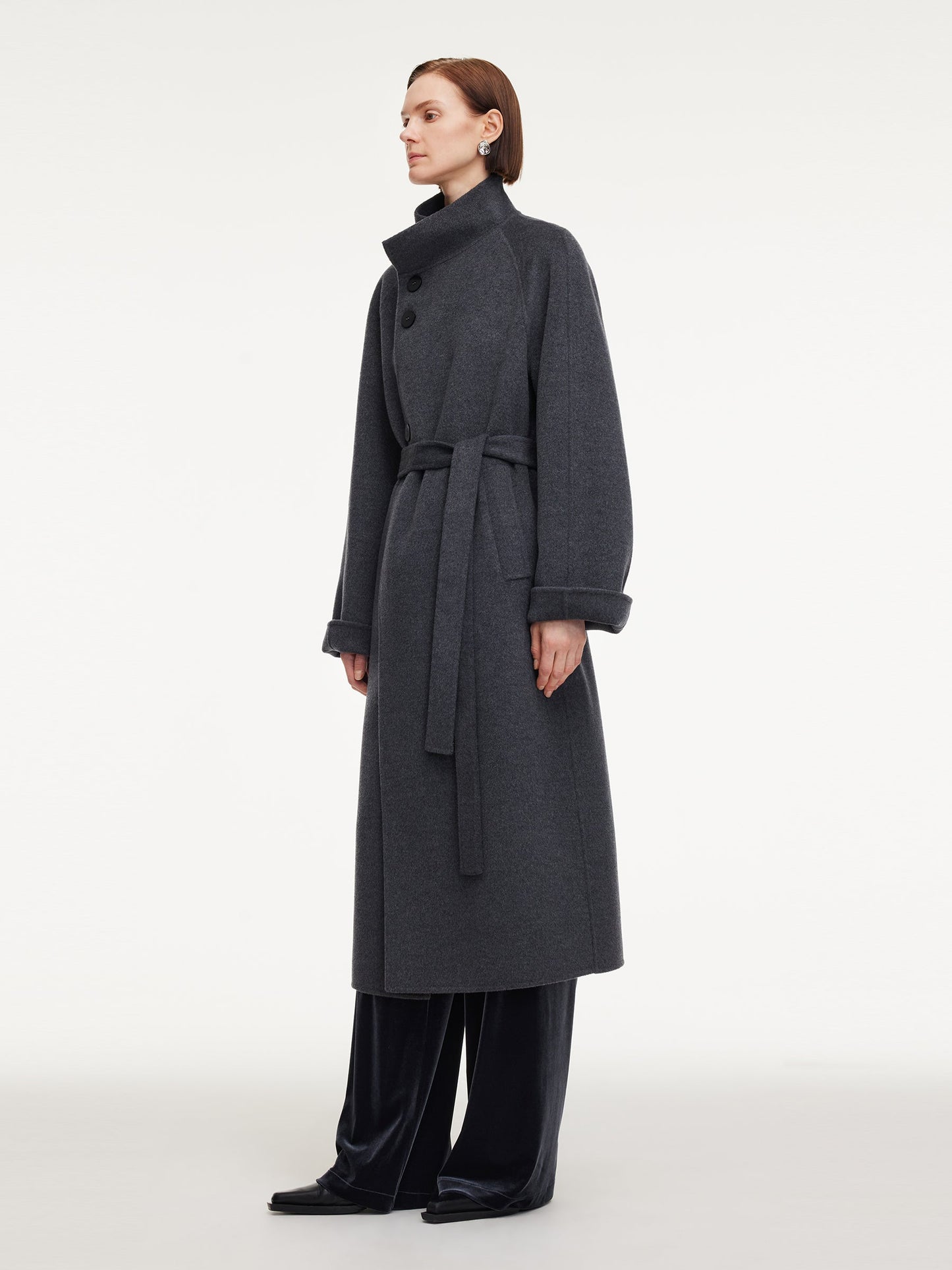 100% Wool Double-Faced Unisex Self-Tie Belt Overcoat