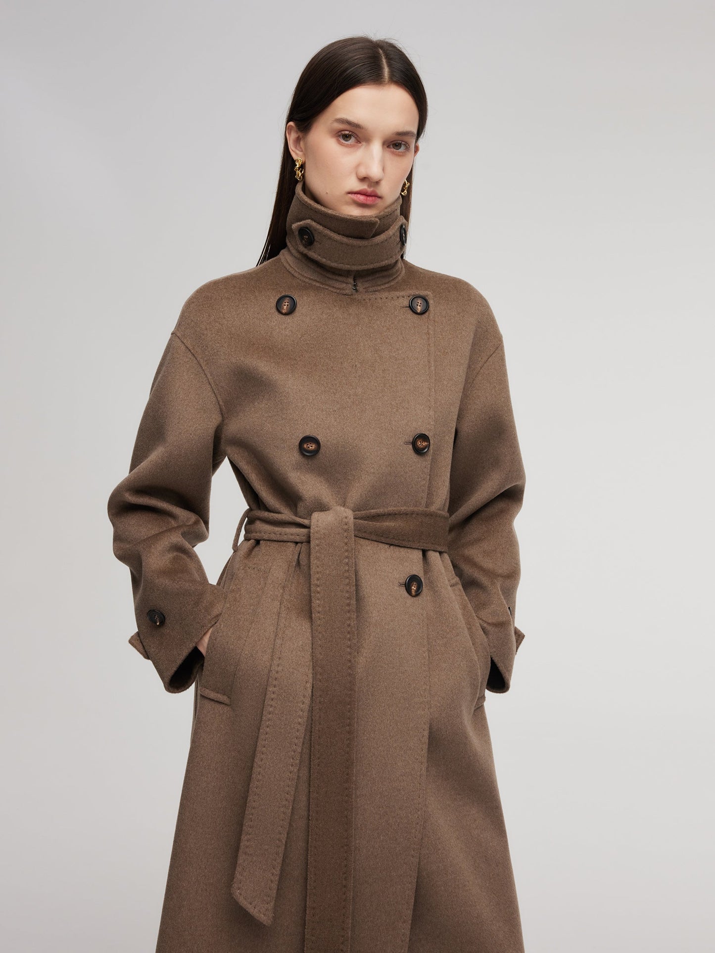 Cashmere Wool Blend Double-Faced Unisex Wrap Overcoat