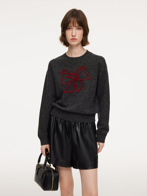 Bowknot Round Neck Women Sweater