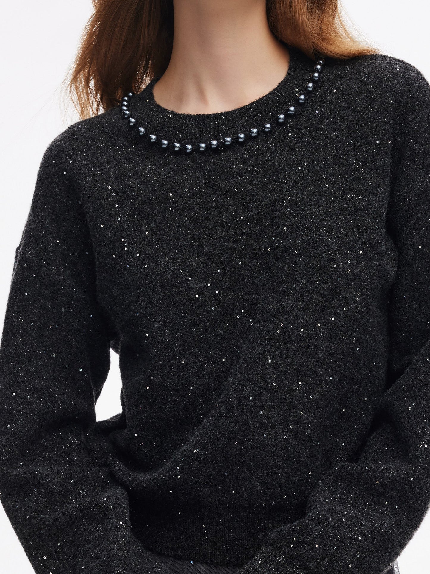 Sequins Beaded Round Neck Women Sweater