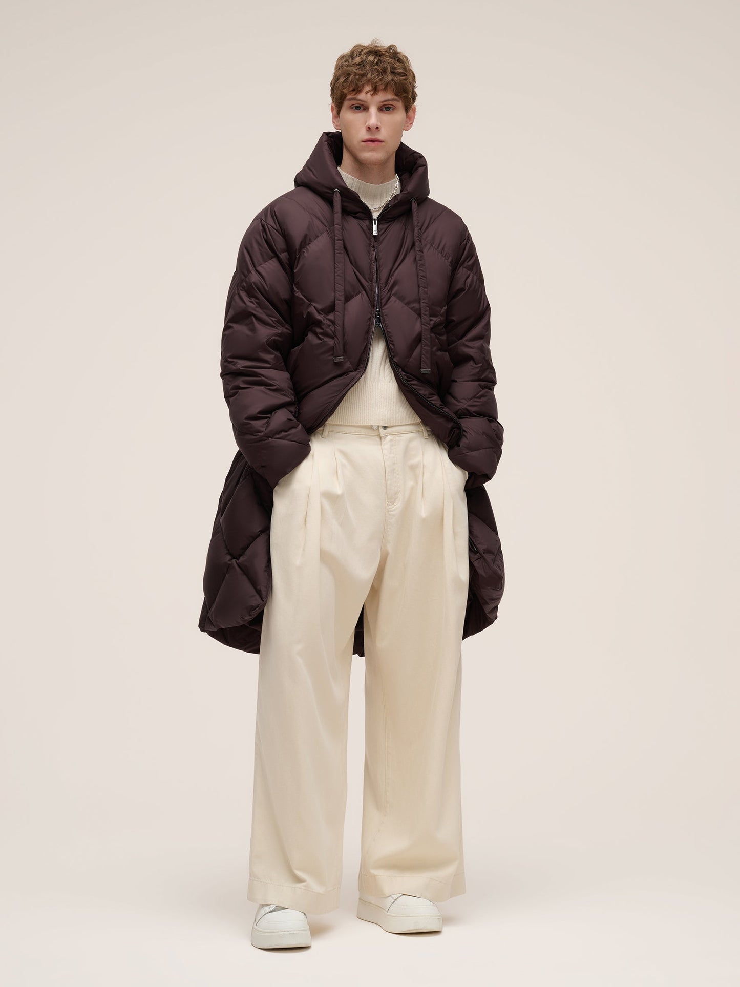 Diamond Quilted Hooded Unisex Long Goose Down Coat