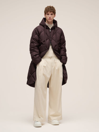 Diamond Quilted Hooded Unisex Long Goose Down Coat