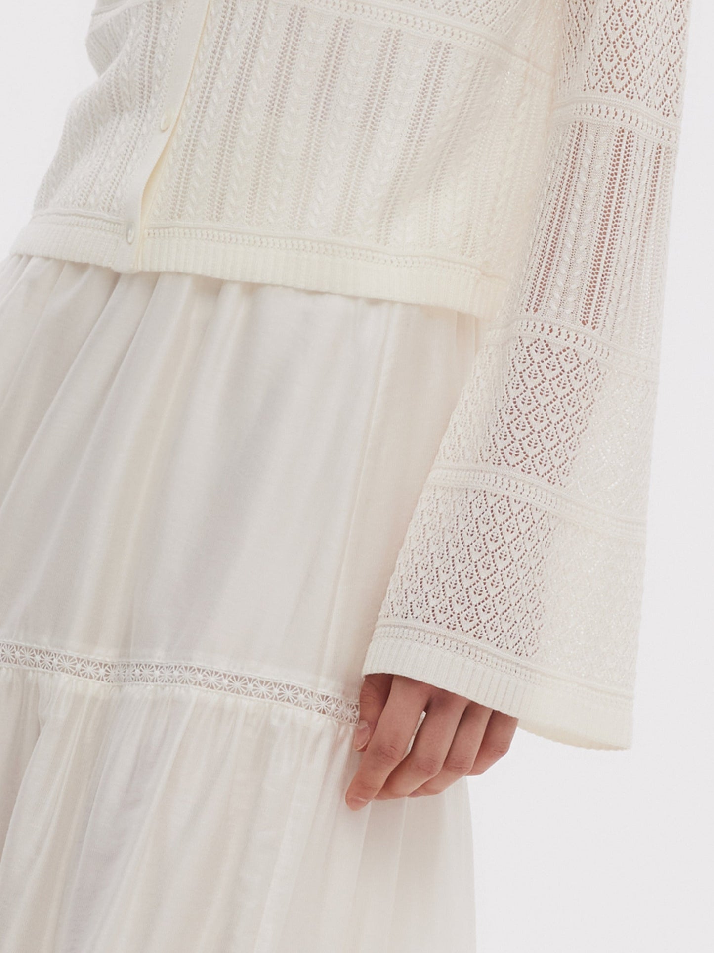 Tencel Blend Openwork Women Flared Sleeve Cardigan