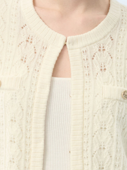 100% Wool Open Knit Women Cardigan