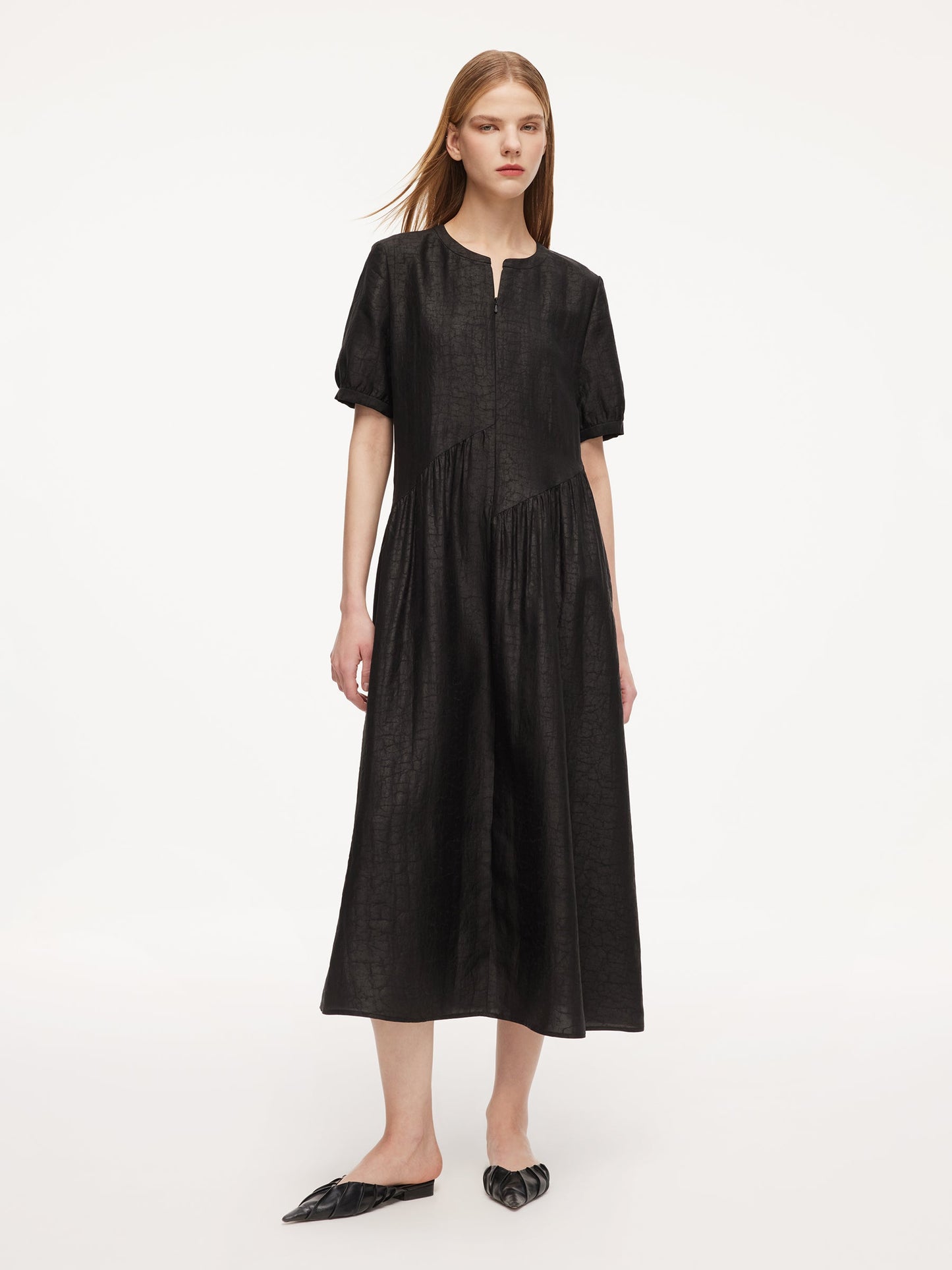 18MM Gambiered Canton Gauze Women Asymmetrical Gathered Maxi Dress