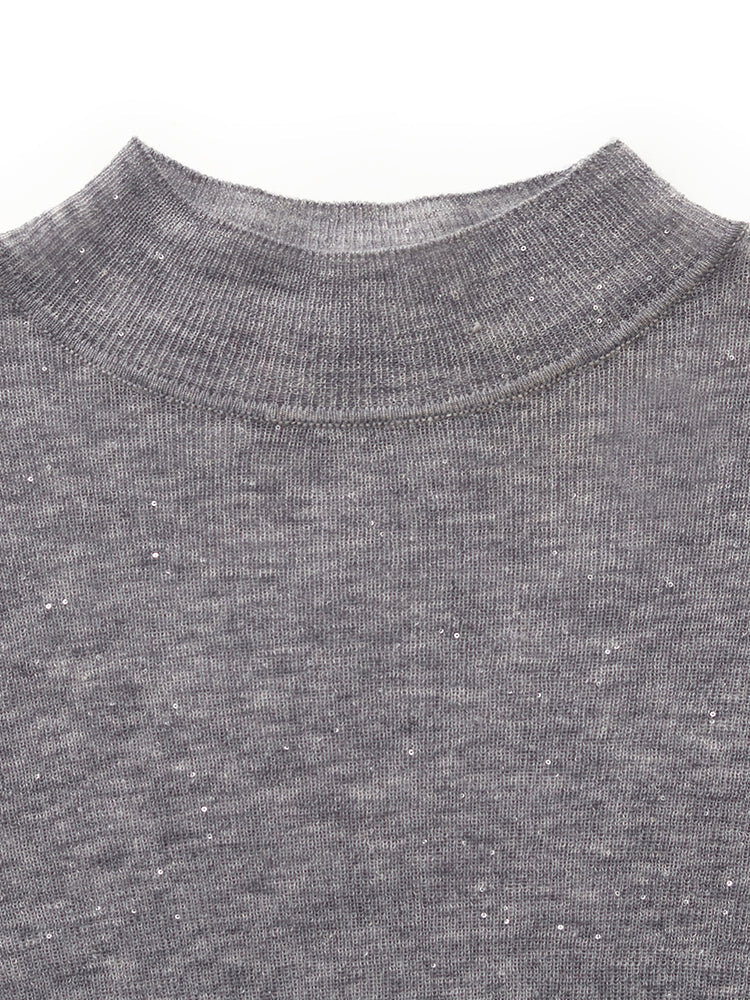 100% Wool Mock Neck Women Long Sleeve Top