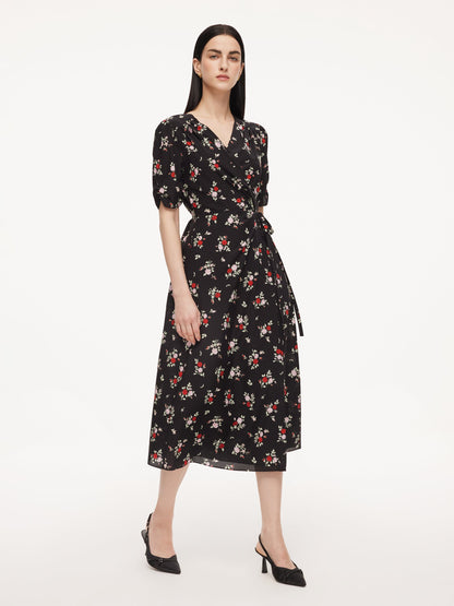 16MM Mulberry Silk Floral Print Women Maxi Wrap Dress