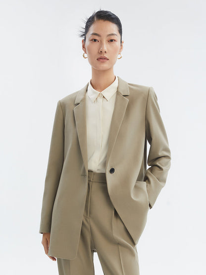 Green Worsted Wool One Button Women Blazer