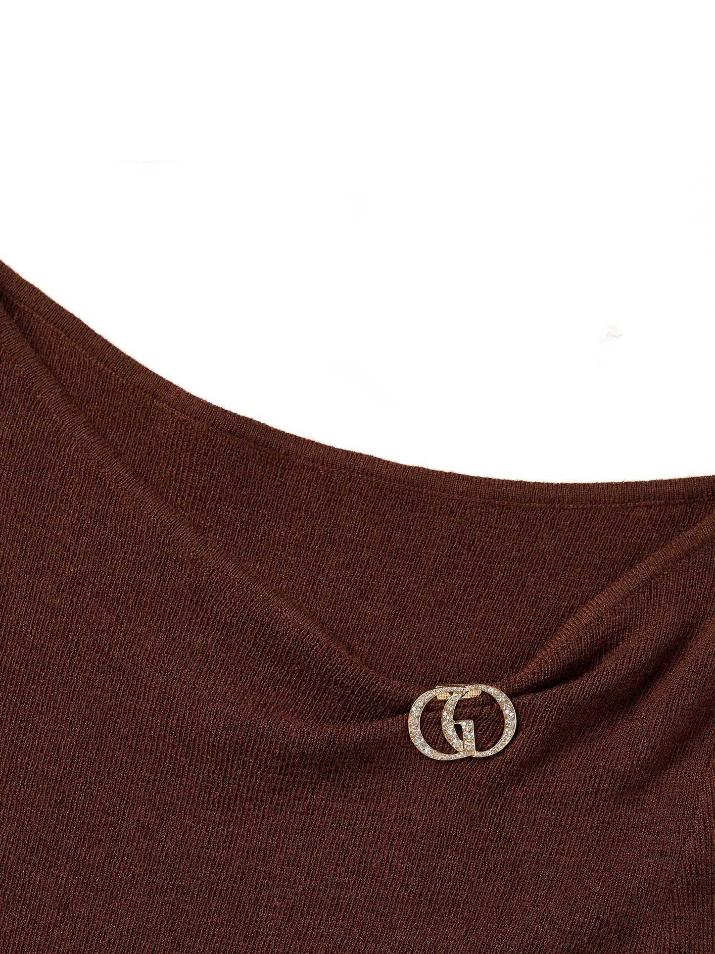 [Preview] Wool Blend Boat Neck Women Knit Top With GO Letter Clip