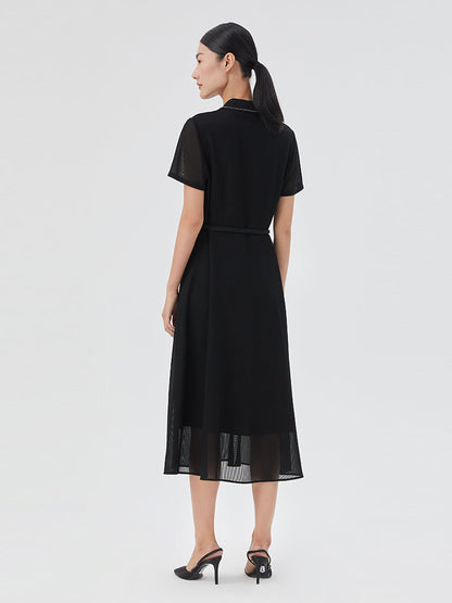 Triacetate Mesh Gathered Waist Midi Dress