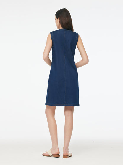Denim Stretch Front Button Women Mini Dress