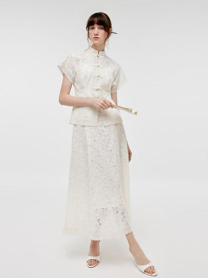 New Chinese-Style Lace Jacket And Skirt With Camisole Three-Piece Set