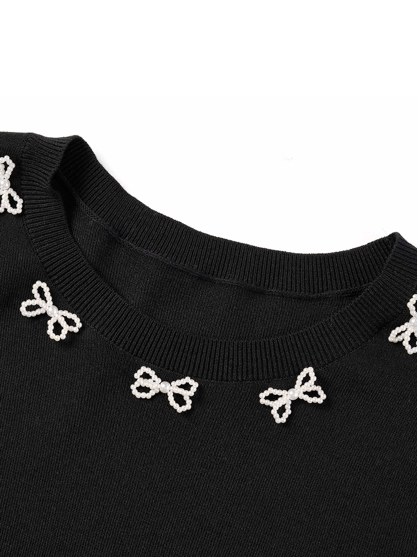 Lyocell Blend Beaded Bowknot Women Knit Top