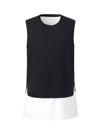 Lyocell Blend Knit Tank Top And Back Pleated Blouse Two-Piece Set