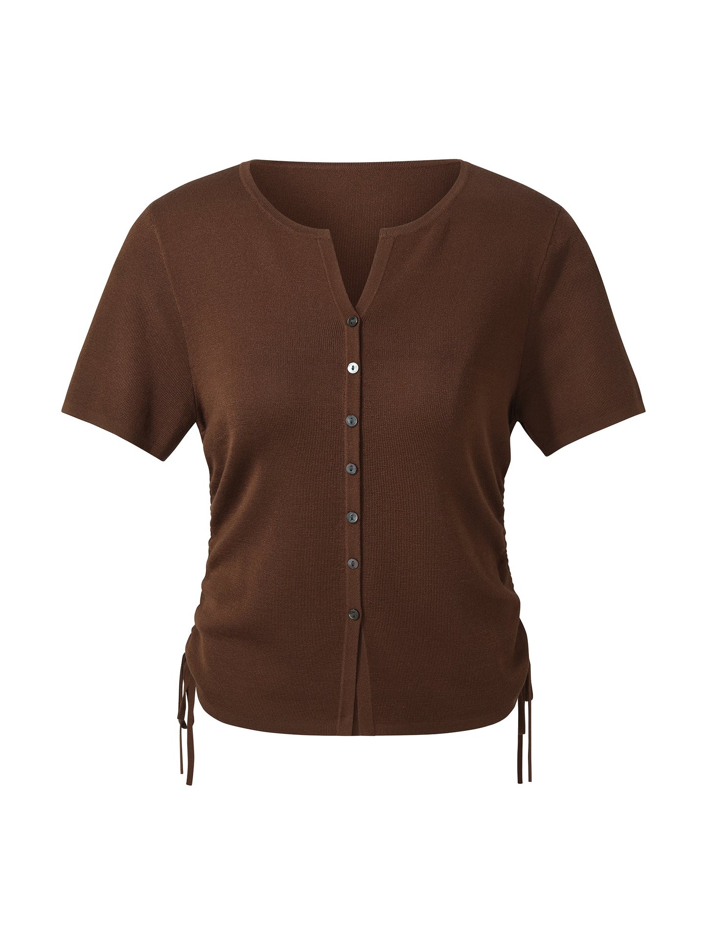 Acetate Tencel Blend Side Drawstring Women Knit Top
