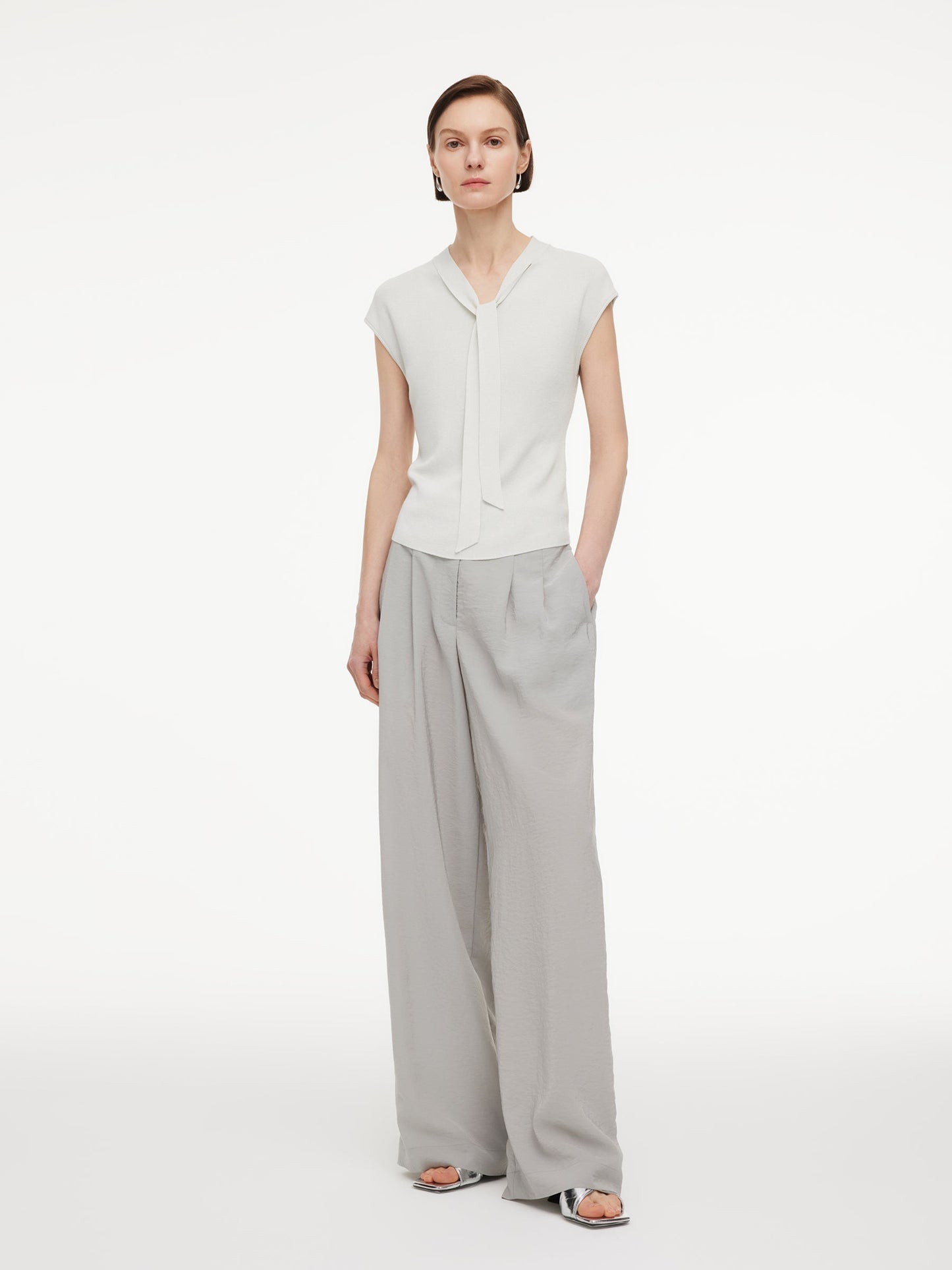 Lyocell Wool Blend Tie Front Women Knit Top