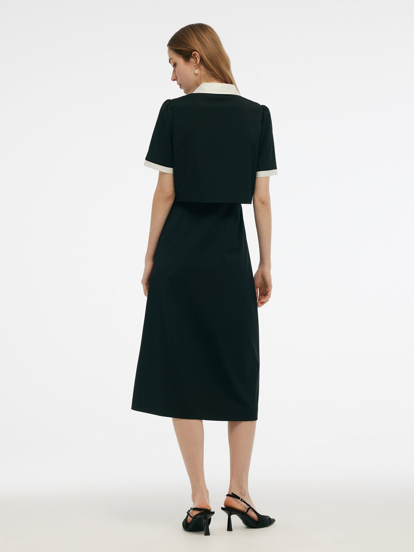 Faux Two-Piece Women Midi Dress With Detachable Bowknot