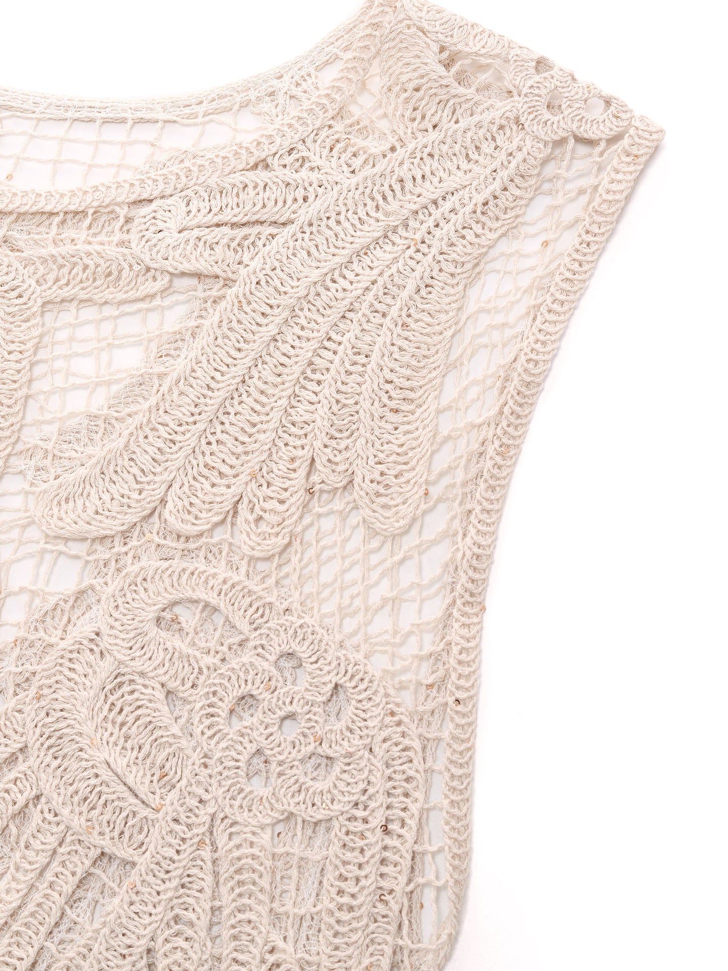 100% Acetate Openwork Crochet Tank Top And Slip Dress Two-Piece Set
