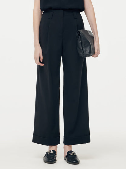 Machine Washable Wool Blend Women Straight Ankle Length Pants