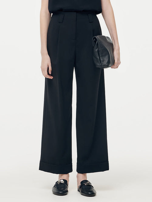 Machine Washable Wool Blend Women Straight Ankle Length Pants
